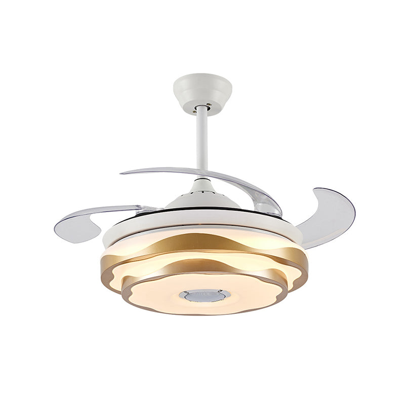 42" Width Gold LED Ceiling Fan Lighting Modernist Acrylic 2-Tier Semi Flush Mount with 4 Clear Blades, Remote/Wall Control/Frequency Conversion and Remote Control Clearhalo 'Ceiling Fans with Lights' 'Ceiling Fans' 'Modern Ceiling Fans' 'Modern' Lighting' 466030