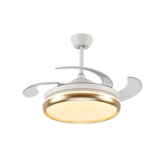 Acrylic Round Hanging Fan Lamp Modernist 42" W LED Living Room 4 Blades Semi Mount Lighting in Gold, Remote/Wall Control/Frequency Conversion and Remote Control Clearhalo 'Ceiling Fans with Lights' 'Ceiling Fans' 'Modern Ceiling Fans' 'Modern' Lighting' 466038
