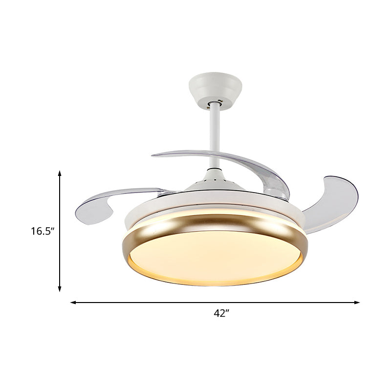 Acrylic Round Hanging Fan Lamp Modernist 42" W LED Living Room 4 Blades Semi Mount Lighting in Gold, Remote/Wall Control/Frequency Conversion and Remote Control Clearhalo 'Ceiling Fans with Lights' 'Ceiling Fans' 'Modern Ceiling Fans' 'Modern' Lighting' 466039