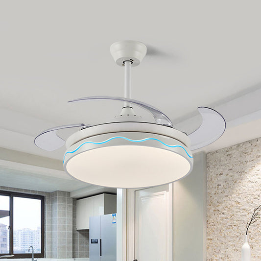 42" Wide Contemporary Circular Pendant Fan Lighting LED Acrylic Semi Flush Ceiling Light in White with 4 Blades, Remote/Wall Control/Frequency Conversion and Remote Control White Clearhalo 'Ceiling Fans with Lights' 'Ceiling Fans' 'Modern Ceiling Fans' 'Modern' Lighting' 466041