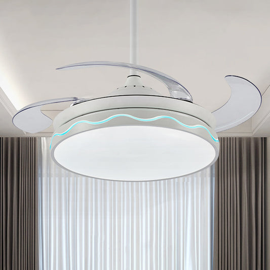 42" Wide Contemporary Circular Pendant Fan Lighting LED Acrylic Semi Flush Ceiling Light in White with 4 Blades, Remote/Wall Control/Frequency Conversion and Remote Control Clearhalo 'Ceiling Fans with Lights' 'Ceiling Fans' 'Modern Ceiling Fans' 'Modern' Lighting' 466042