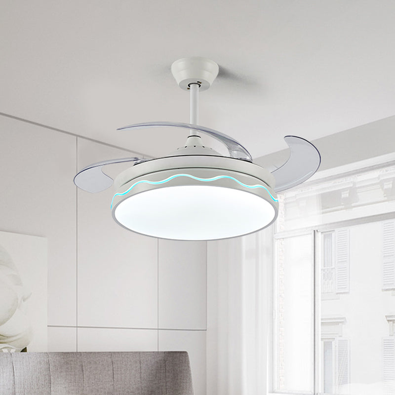 42" Wide Contemporary Circular Pendant Fan Lighting LED Acrylic Semi Flush Ceiling Light in White with 4 Blades, Remote/Wall Control/Frequency Conversion and Remote Control Clearhalo 'Ceiling Fans with Lights' 'Ceiling Fans' 'Modern Ceiling Fans' 'Modern' Lighting' 466043