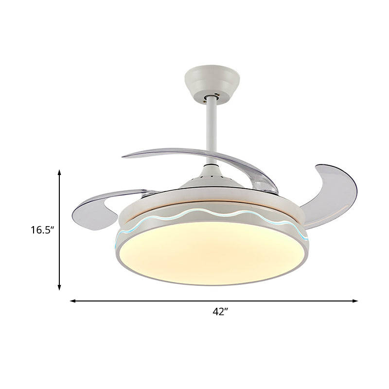 42" Wide Contemporary Circular Pendant Fan Lighting LED Acrylic Semi Flush Ceiling Light in White with 4 Blades, Remote/Wall Control/Frequency Conversion and Remote Control Clearhalo 'Ceiling Fans with Lights' 'Ceiling Fans' 'Modern Ceiling Fans' 'Modern' Lighting' 466045