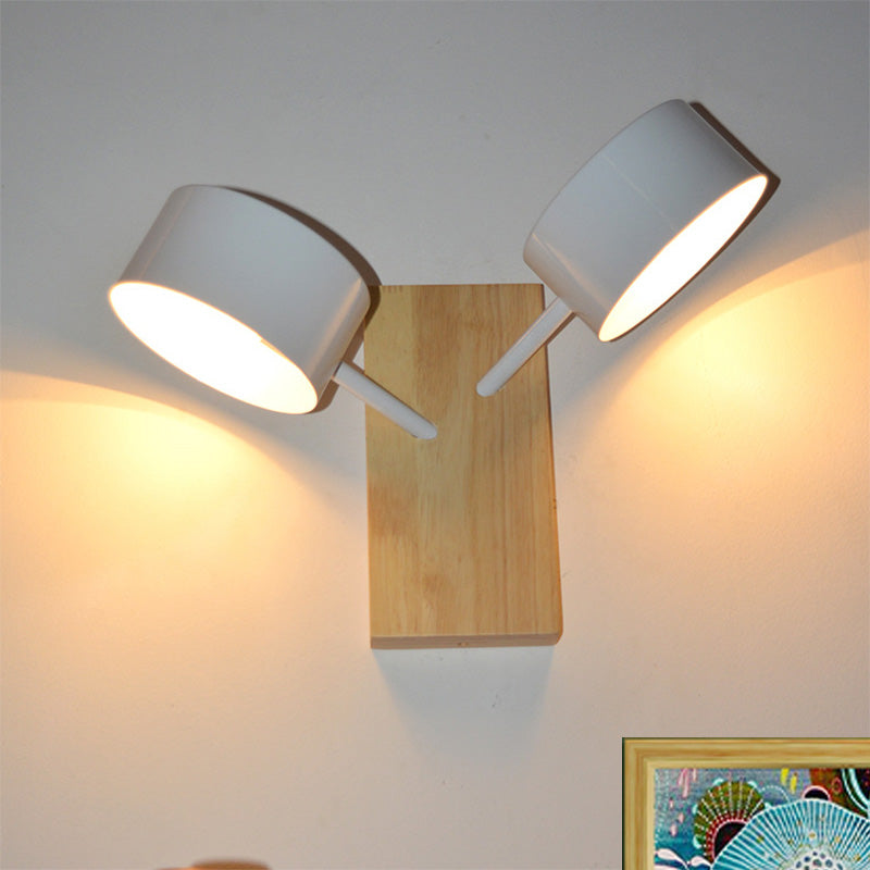 Double Drum Shade Wall Mounted Light Contemporary Metal 2 Bulbs Black/White/Blue Wall Lighting Fixture for Kitchen Clearhalo 'Cast Iron' 'Glass' 'Industrial' 'Modern wall lights' 'Modern' 'Tiffany' 'Traditional wall lights' 'Wall Lamps & Sconces' 'Wall Lights' Lighting' 466051