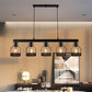 Wire Guard Metal Island Light Vintage Industrial 5 Lights Dining Room Linear Hanging Light Fixture in Black Clearhalo 'Ceiling Lights' 'Island Lights' Lighting' 466055