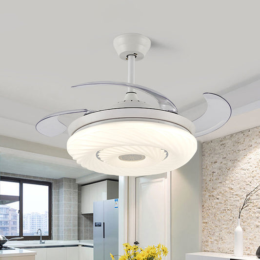 42" W White Circle Hanging Fan Light Modern Metal LED Dining Room Semi Mount Lighting with 4 Blades, Remote/Wall Control/Frequency Conversion and Remote Control White Clearhalo 'Ceiling Fans with Lights' 'Ceiling Fans' 'Modern Ceiling Fans' 'Modern' Lighting' 466056
