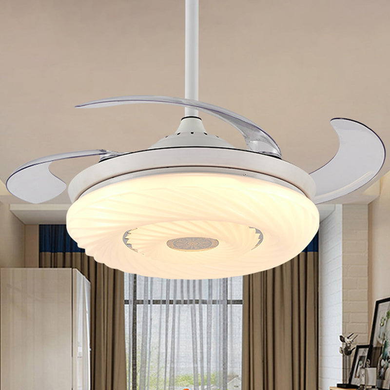 42" W White Circle Hanging Fan Light Modern Metal LED Dining Room Semi Mount Lighting with 4 Blades, Remote/Wall Control/Frequency Conversion and Remote Control Clearhalo 'Ceiling Fans with Lights' 'Ceiling Fans' 'Modern Ceiling Fans' 'Modern' Lighting' 466057