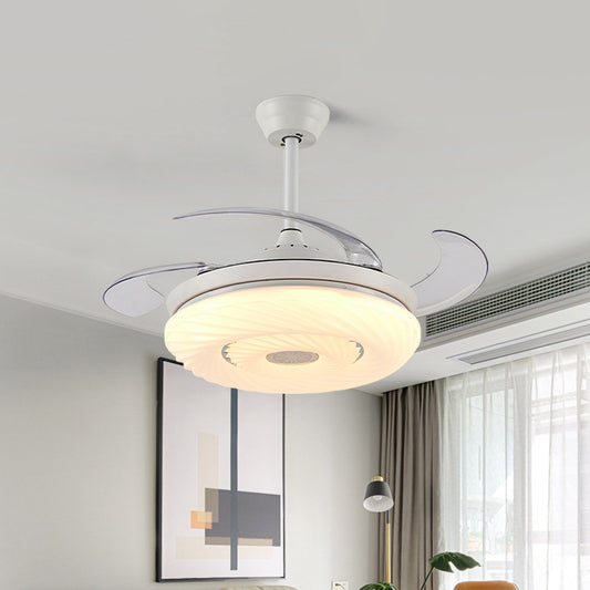 42" W White Circle Hanging Fan Light Modern Metal LED Dining Room Semi Mount Lighting with 4 Blades, Remote/Wall Control/Frequency Conversion and Remote Control Clearhalo 'Ceiling Fans with Lights' 'Ceiling Fans' 'Modern Ceiling Fans' 'Modern' Lighting' 466058