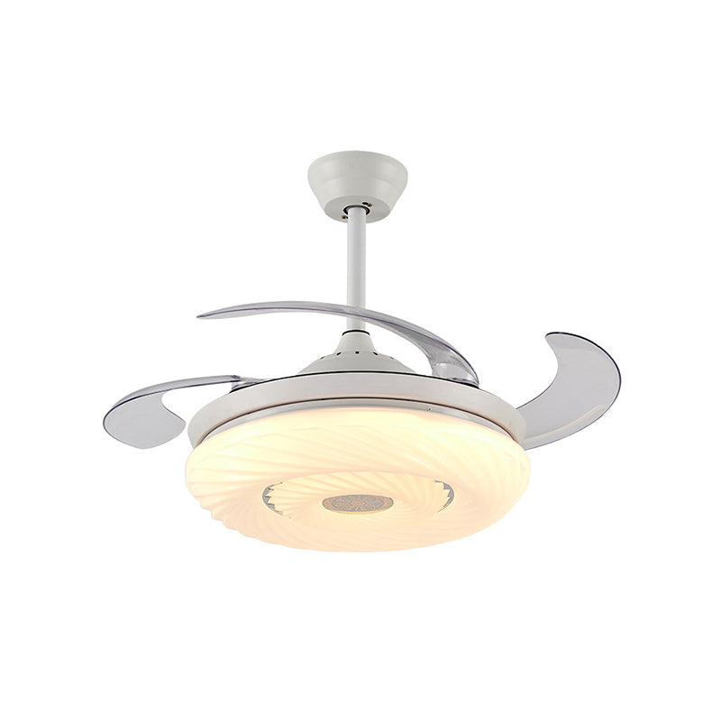 42" W White Circle Hanging Fan Light Modern Metal LED Dining Room Semi Mount Lighting with 4 Blades, Remote/Wall Control/Frequency Conversion and Remote Control Clearhalo 'Ceiling Fans with Lights' 'Ceiling Fans' 'Modern Ceiling Fans' 'Modern' Lighting' 466059