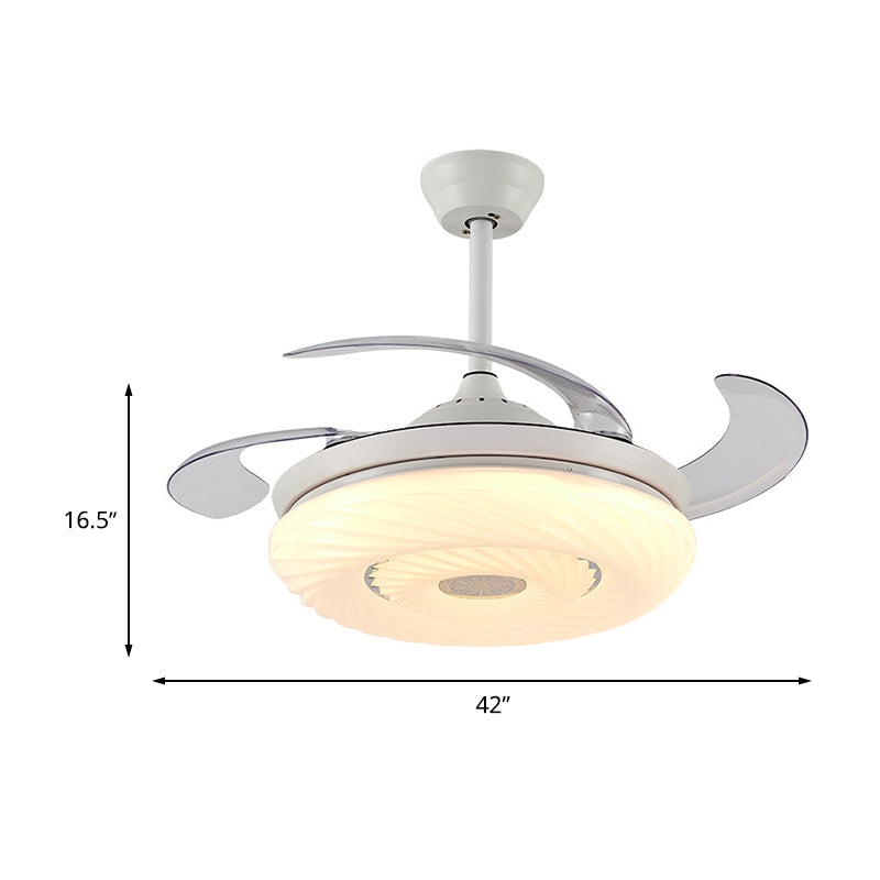 42" W White Circle Hanging Fan Light Modern Metal LED Dining Room Semi Mount Lighting with 4 Blades, Remote/Wall Control/Frequency Conversion and Remote Control Clearhalo 'Ceiling Fans with Lights' 'Ceiling Fans' 'Modern Ceiling Fans' 'Modern' Lighting' 466060