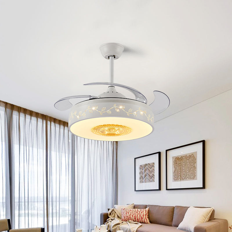 42" W Acrylic White Semi Mount Lighting Leaf Pattern LED Modernism Pendant Fan Lamp with Remote/Wall Control, 4 Clear Blades White Clearhalo 'Ceiling Fans with Lights' 'Ceiling Fans' 'Modern Ceiling Fans' 'Modern' Lighting' 466061