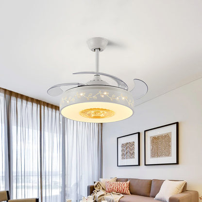 42" W Acrylic White Semi Mount Lighting Leaf Pattern LED Modernism Pendant Fan Lamp with Remote/Wall Control, 4 Clear Blades White Clearhalo 'Ceiling Fans with Lights' 'Ceiling Fans' 'Modern Ceiling Fans' 'Modern' Lighting' 466061