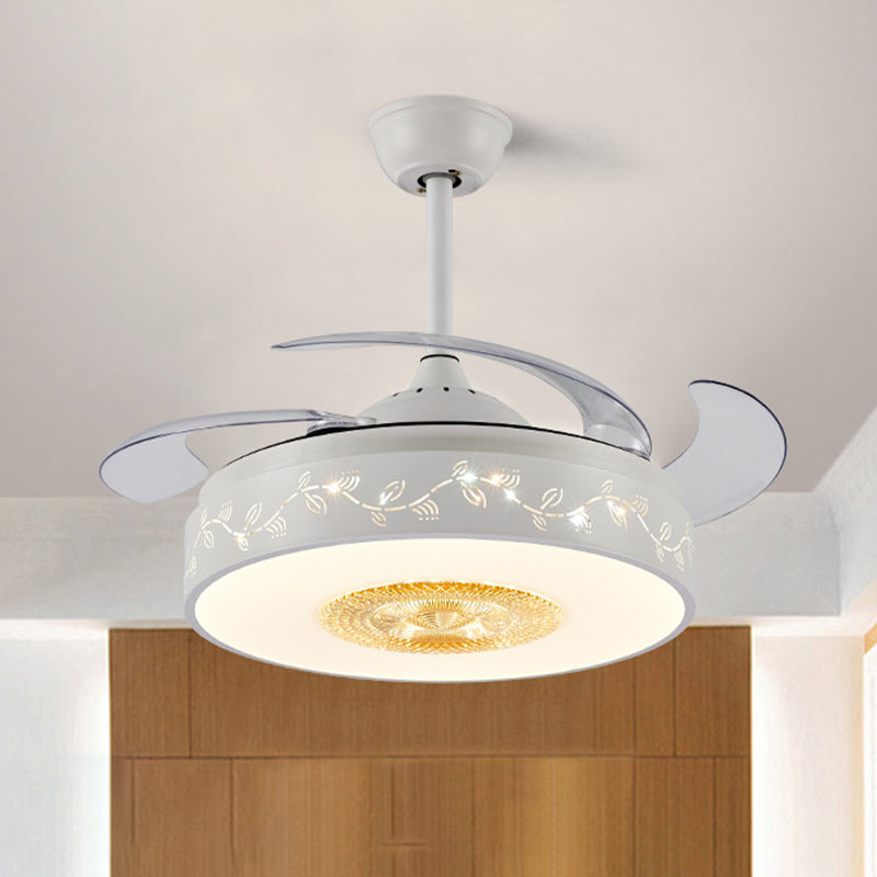 42" W Acrylic White Semi Mount Lighting Leaf Pattern LED Modernism Pendant Fan Lamp with Remote/Wall Control, 4 Clear Blades Clearhalo 'Ceiling Fans with Lights' 'Ceiling Fans' 'Modern Ceiling Fans' 'Modern' Lighting' 466062