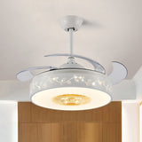 42" W Acrylic White Semi Mount Lighting Leaf Pattern LED Modernism Pendant Fan Lamp with Remote/Wall Control, 4 Clear Blades Clearhalo 'Ceiling Fans with Lights' 'Ceiling Fans' 'Modern Ceiling Fans' 'Modern' Lighting' 466062