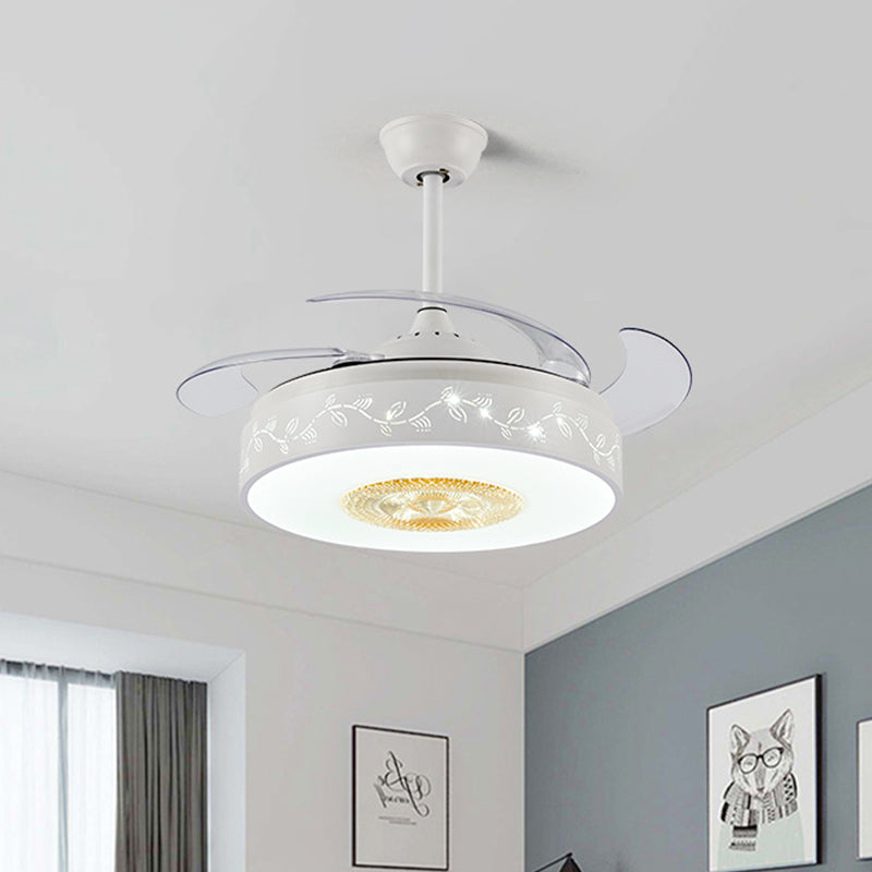 42" W Acrylic White Semi Mount Lighting Leaf Pattern LED Modernism Pendant Fan Lamp with Remote/Wall Control, 4 Clear Blades Clearhalo 'Ceiling Fans with Lights' 'Ceiling Fans' 'Modern Ceiling Fans' 'Modern' Lighting' 466063