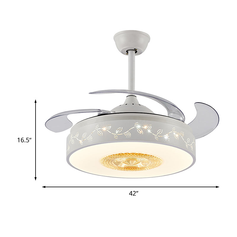 42" W Acrylic White Semi Mount Lighting Leaf Pattern LED Modernism Pendant Fan Lamp with Remote/Wall Control, 4 Clear Blades Clearhalo 'Ceiling Fans with Lights' 'Ceiling Fans' 'Modern Ceiling Fans' 'Modern' Lighting' 466065