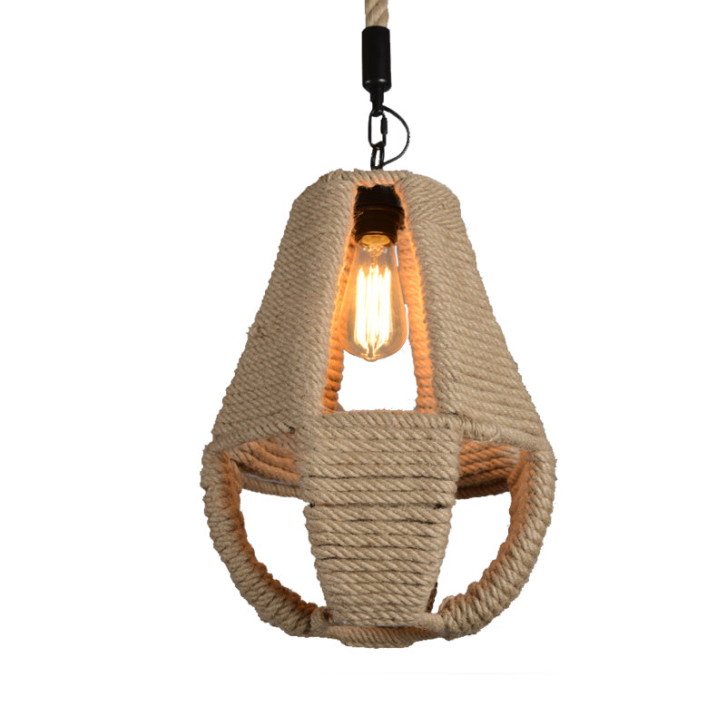 1 Light Pear Shape Pendant Lighting Industrial Beige Rope Hanging Lamp Kit for Coffee House Clearhalo 'Ceiling Lights' 'Industrial Pendants' 'Industrial' 'Middle Century Pendants' 'Pendant Lights' 'Pendants' 'Tiffany' Lighting' 466068