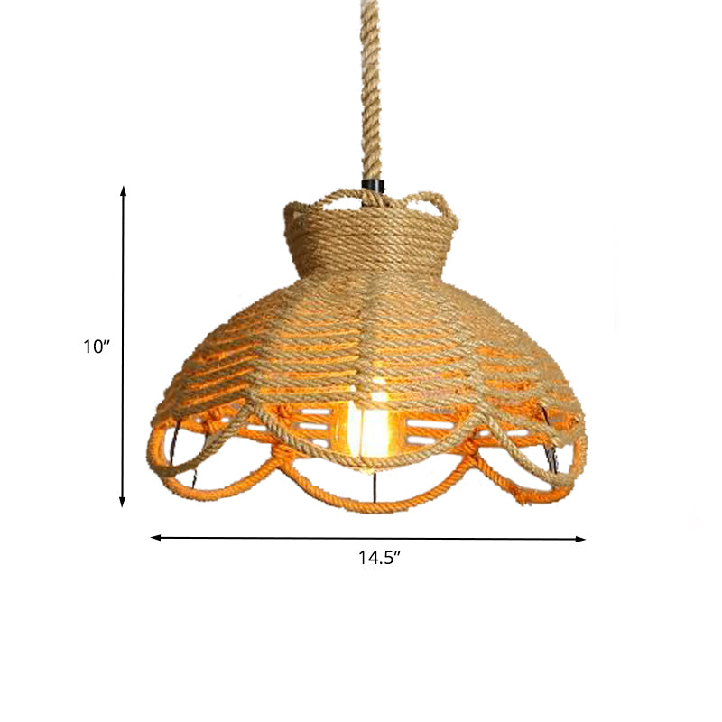 Flower Basket Rope Hanging Lighting Farmhouse 1 Head Restaurant Ceiling Lamp in Beige Clearhalo 'Ceiling Lights' 'Industrial Pendants' 'Industrial' 'Middle Century Pendants' 'Pendant Lights' 'Pendants' 'Tiffany' Lighting' 466075