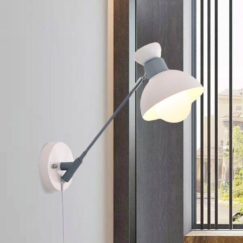 5.5"/6"/7" W Armed Wall Sconce Minimalism Metal 1 Head Wall Mounted Lighting in Grey for Living Room Clearhalo 'Cast Iron' 'Glass' 'Industrial' 'Modern wall lights' 'Modern' 'Tiffany' 'Traditional wall lights' 'Vanity Lights' 'Wall Lights' Lighting' 466079