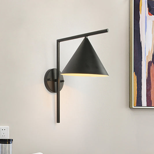 Conical Metal Wall Lighting Contemporary 1 Light Black/White/Gold Sconce Light Fixture over Table, 8" W Clearhalo 'Cast Iron' 'Glass' 'Industrial' 'Modern wall lights' 'Modern' 'Tiffany' 'Traditional wall lights' 'Wall Lamps & Sconces' 'Wall Lights' Lighting' 466095
