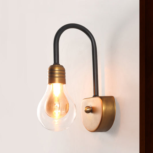 Clear Glass Bulb Wall Lighting Contemporary 1/2/3 Lights Led Wall Sconce Light in Brass with Curved Arm Clearhalo 'Cast Iron' 'Glass' 'Industrial' 'Modern wall lights' 'Modern' 'Tiffany' 'Traditional wall lights' 'Wall Lamps & Sconces' 'Wall Lights' Lighting' 466112