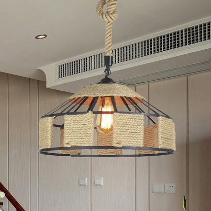 Rope Beige Hanging Light Kit Mongolian Yurts Shaped 1-Bulb 12"/16"/19.5" W Farmhouse Pendant Ceiling Lamp with Knots Cord Beige Clearhalo 'Ceiling Lights' 'Industrial Pendants' 'Industrial' 'Middle Century Pendants' 'Pendant Lights' 'Pendants' 'Tiffany' Lighting' 466125