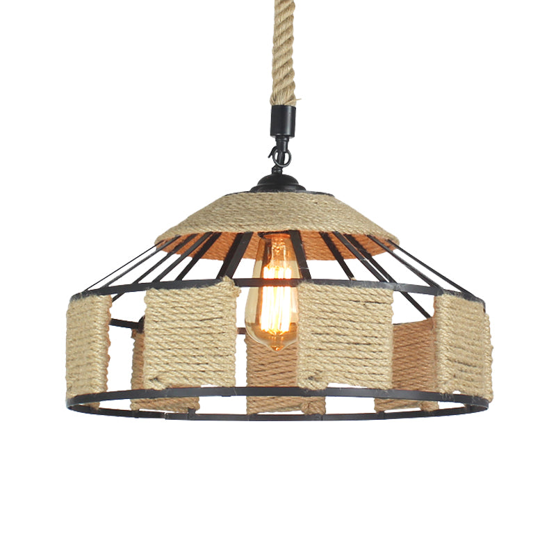 Rope Beige Hanging Light Kit Mongolian Yurts Shaped 1-Bulb 12"/16"/19.5" W Farmhouse Pendant Ceiling Lamp with Knots Cord Clearhalo 'Ceiling Lights' 'Industrial Pendants' 'Industrial' 'Middle Century Pendants' 'Pendant Lights' 'Pendants' 'Tiffany' Lighting' 466127