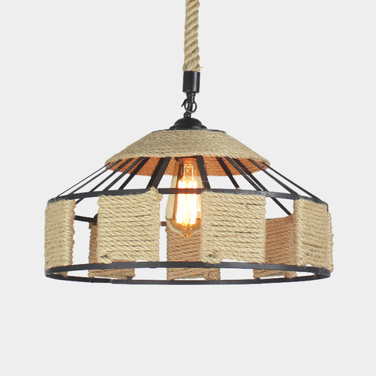 Rope Beige Hanging Light Kit Mongolian Yurts Shaped 1-Bulb 12"/16"/19.5" W Farmhouse Pendant Ceiling Lamp with Knots Cord Clearhalo 'Ceiling Lights' 'Industrial Pendants' 'Industrial' 'Middle Century Pendants' 'Pendant Lights' 'Pendants' 'Tiffany' Lighting' 466128