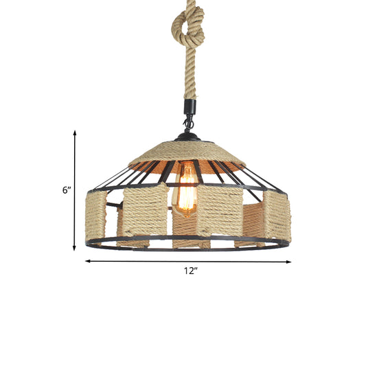 Rope Beige Hanging Light Kit Mongolian Yurts Shaped 1-Bulb 12"/16"/19.5" W Farmhouse Pendant Ceiling Lamp with Knots Cord Clearhalo 'Ceiling Lights' 'Industrial Pendants' 'Industrial' 'Middle Century Pendants' 'Pendant Lights' 'Pendants' 'Tiffany' Lighting' 466129