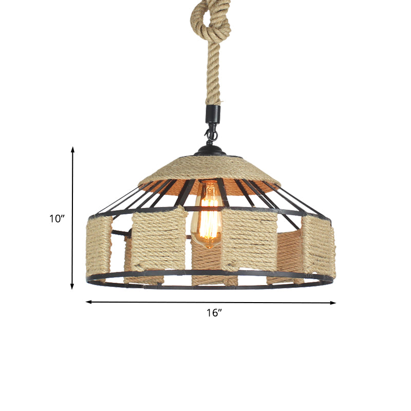 Rope Beige Hanging Light Kit Mongolian Yurts Shaped 1-Bulb 12"/16"/19.5" W Farmhouse Pendant Ceiling Lamp with Knots Cord Clearhalo 'Ceiling Lights' 'Industrial Pendants' 'Industrial' 'Middle Century Pendants' 'Pendant Lights' 'Pendants' 'Tiffany' Lighting' 466130