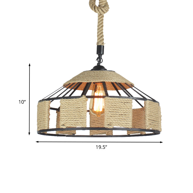 Rope Beige Hanging Light Kit Mongolian Yurts Shaped 1-Bulb 12"/16"/19.5" W Farmhouse Pendant Ceiling Lamp with Knots Cord Clearhalo 'Ceiling Lights' 'Industrial Pendants' 'Industrial' 'Middle Century Pendants' 'Pendant Lights' 'Pendants' 'Tiffany' Lighting' 466131