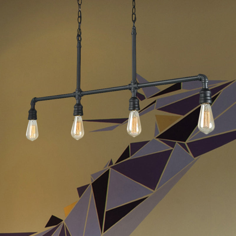 Black 4-Head Island Lighting Rustic Style Metal Linear Piped Hanging Lighting for Living Room Clearhalo 'Ceiling Lights' 'Island Lights' Lighting' 466134