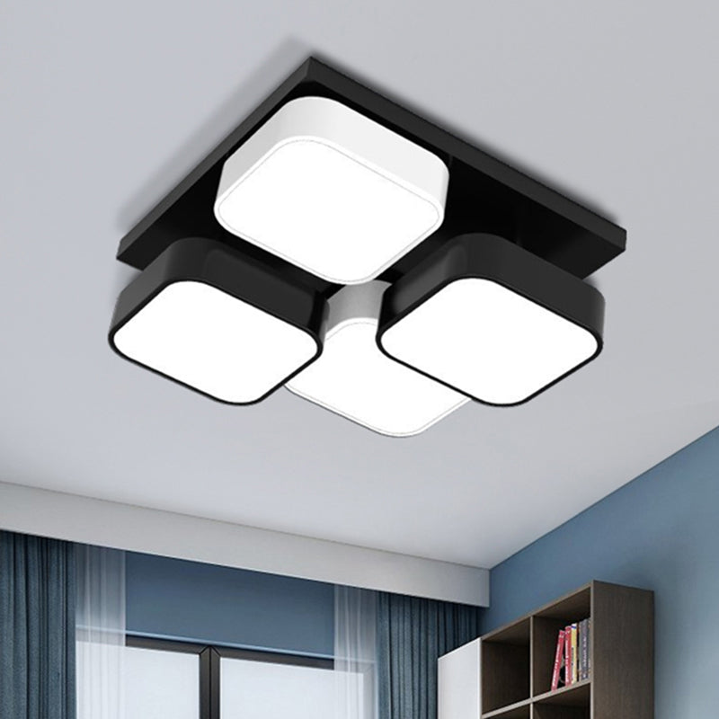 Square Kitchen Bedroom Ceiling Lamp Acrylic Metal 4/6/9/12/16/20 Heads Modern LED Ceiling Mount Light in Black Clearhalo 'Ceiling Lights' 'Close To Ceiling Lights' 'Close to ceiling' 'Flush mount' Lighting' 466143