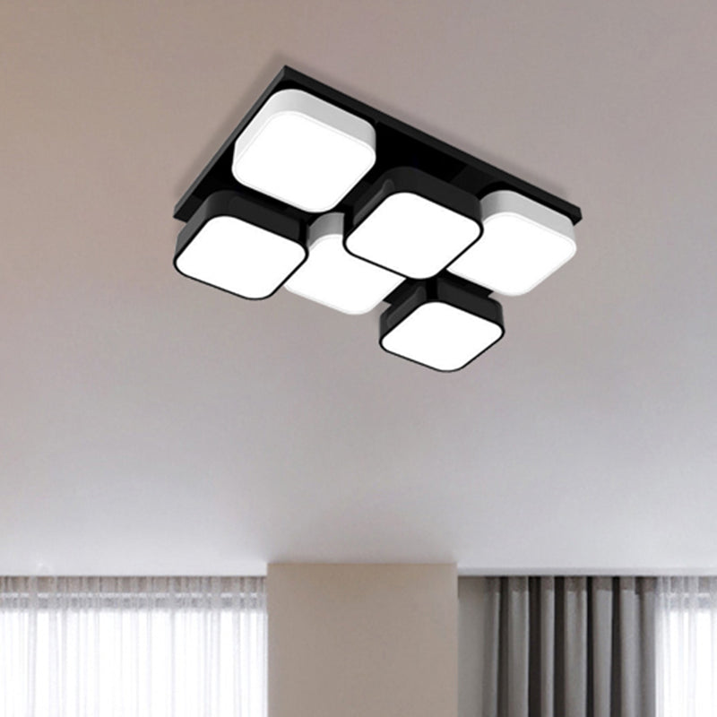 Square Kitchen Bedroom Ceiling Lamp Acrylic Metal 4/6/9/12/16/20 Heads Modern LED Ceiling Mount Light in Black Clearhalo 'Ceiling Lights' 'Close To Ceiling Lights' 'Close to ceiling' 'Flush mount' Lighting' 466144