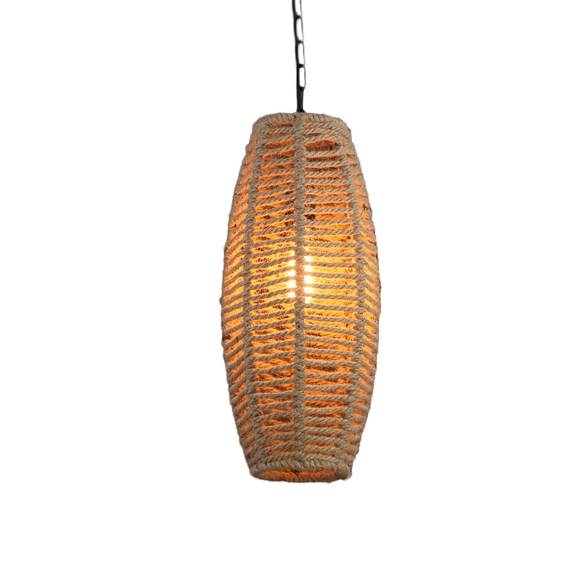 1-Light Hanging Lighting Countryside Fish-Basket Shape Rope Pendant Lamp Fixture in Beige Clearhalo 'Ceiling Lights' 'Industrial Pendants' 'Industrial' 'Middle Century Pendants' 'Pendant Lights' 'Pendants' 'Tiffany' Lighting' 466147