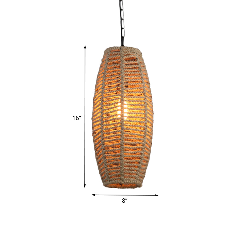 1-Light Hanging Lighting Countryside Fish-Basket Shape Rope Pendant Lamp Fixture in Beige Clearhalo 'Ceiling Lights' 'Industrial Pendants' 'Industrial' 'Middle Century Pendants' 'Pendant Lights' 'Pendants' 'Tiffany' Lighting' 466149