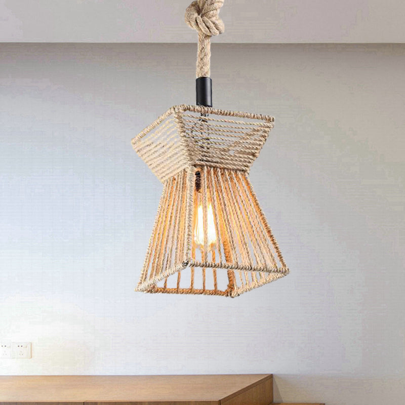 8"/15" Wide Beige 1-Bulb Ceiling Light Farmhouse Rope Onion/Hourglass Hanging Pendant Lamp for Coffee Shop Beige 15" Clearhalo 'Ceiling Lights' 'Industrial Pendants' 'Industrial' 'Middle Century Pendants' 'Pendant Lights' 'Pendants' 'Tiffany' Lighting' 466162