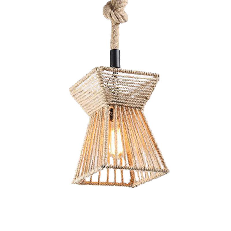 8"/15" Wide Beige 1-Bulb Ceiling Light Farmhouse Rope Onion/Hourglass Hanging Pendant Lamp for Coffee Shop Clearhalo 'Ceiling Lights' 'Industrial Pendants' 'Industrial' 'Middle Century Pendants' 'Pendant Lights' 'Pendants' 'Tiffany' Lighting' 466164