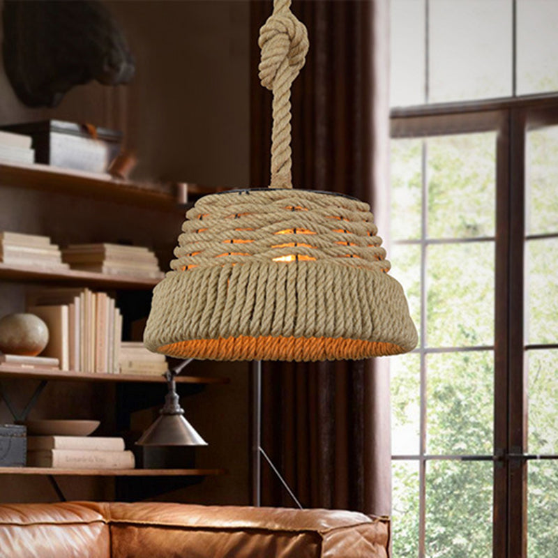Industrial Tapered Hanging Light Kit 1 Head Rope Ceiling Pendant Lamp with Hand Woven Design for Restaurant Clearhalo 'Ceiling Lights' 'Industrial Pendants' 'Industrial' 'Middle Century Pendants' 'Pendant Lights' 'Pendants' 'Tiffany' Lighting' 466167