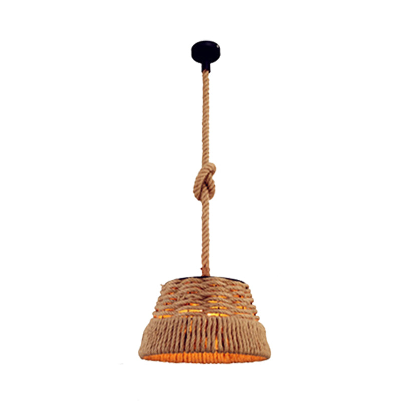 Industrial Tapered Hanging Light Kit 1 Head Rope Ceiling Pendant Lamp with Hand Woven Design for Restaurant Clearhalo 'Ceiling Lights' 'Industrial Pendants' 'Industrial' 'Middle Century Pendants' 'Pendant Lights' 'Pendants' 'Tiffany' Lighting' 466168