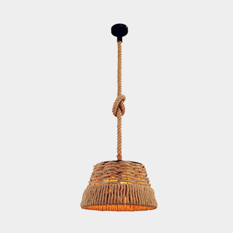 Industrial Tapered Hanging Light Kit 1 Head Rope Ceiling Pendant Lamp with Hand Woven Design for Restaurant Clearhalo 'Ceiling Lights' 'Industrial Pendants' 'Industrial' 'Middle Century Pendants' 'Pendant Lights' 'Pendants' 'Tiffany' Lighting' 466169