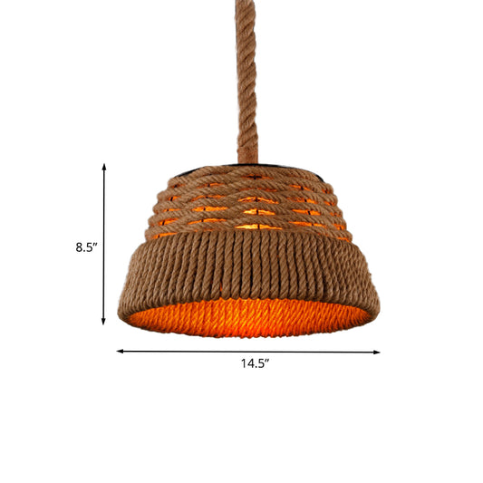 Industrial Tapered Hanging Light Kit 1 Head Rope Ceiling Pendant Lamp with Hand Woven Design for Restaurant Clearhalo 'Ceiling Lights' 'Industrial Pendants' 'Industrial' 'Middle Century Pendants' 'Pendant Lights' 'Pendants' 'Tiffany' Lighting' 466170