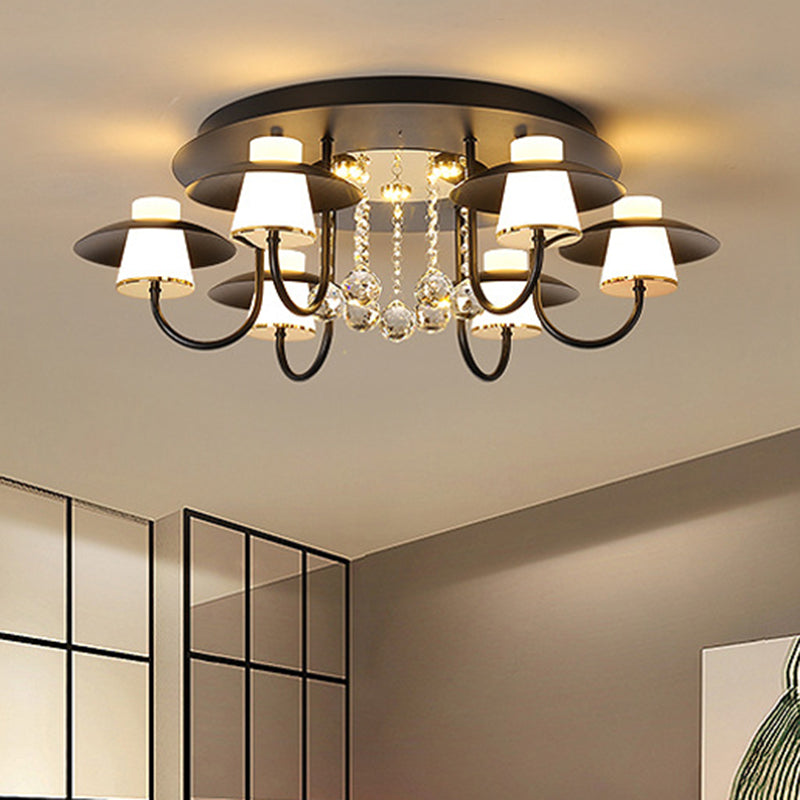 Metallic Circular Semi Flushmount Light 8 Lights Luxurious Black/White Ceiling Light with Crystal Ball for Dining Table Clearhalo 'Ceiling Lights' 'Close To Ceiling Lights' 'Close to ceiling' 'Semi-flushmount' Lighting' 466197