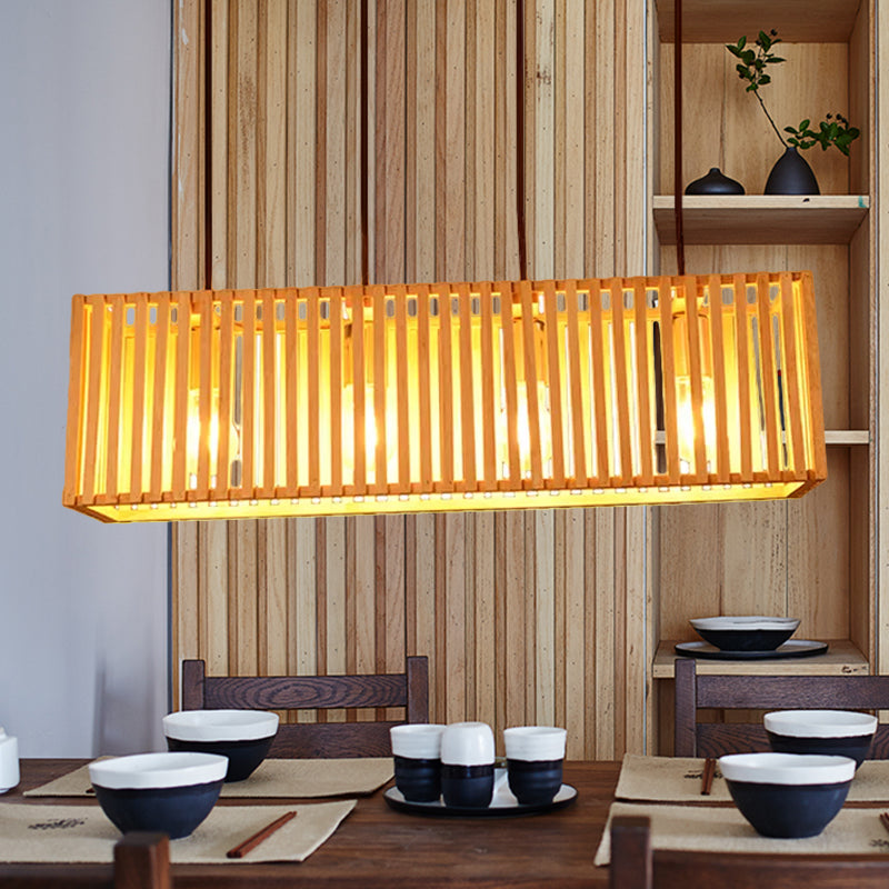 21"/27" Wide Linear Hanging Lighting Modern Style Wood 4 Lights Yellow Island Pendant Light for Dining Room Clearhalo 'Ceiling Lights' 'Island Lights' Lighting' 466236