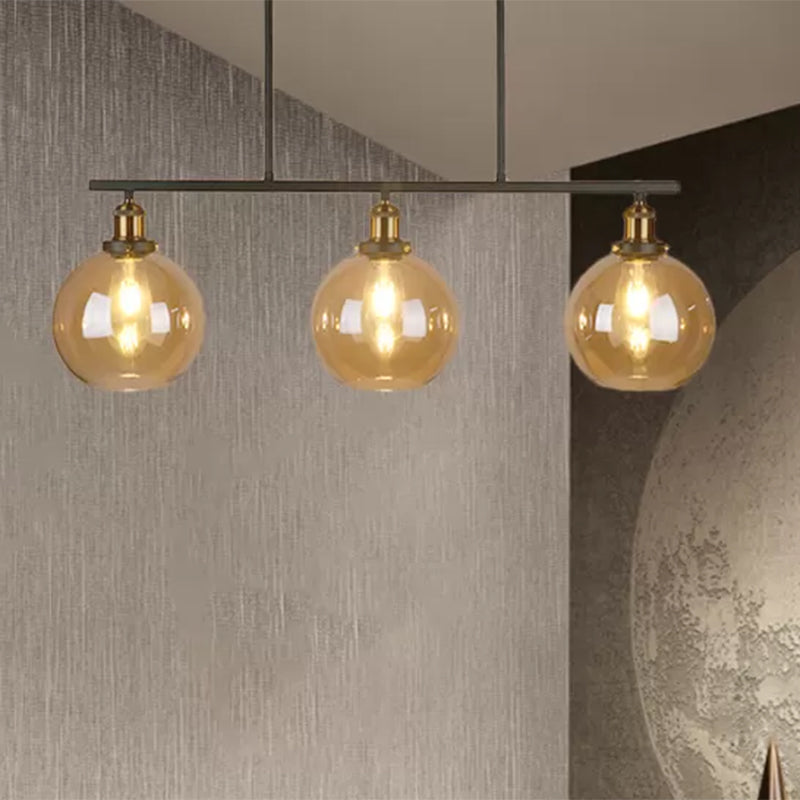 Amber Glass Cone/Globe Island Pendant Light Vintage 3 Lights Dining Room Hanging Lamp Clearhalo 'Ceiling Lights' 'Chandeliers' 'Glass shade' 'Glass' 'Island Lights' Lighting' 466383
