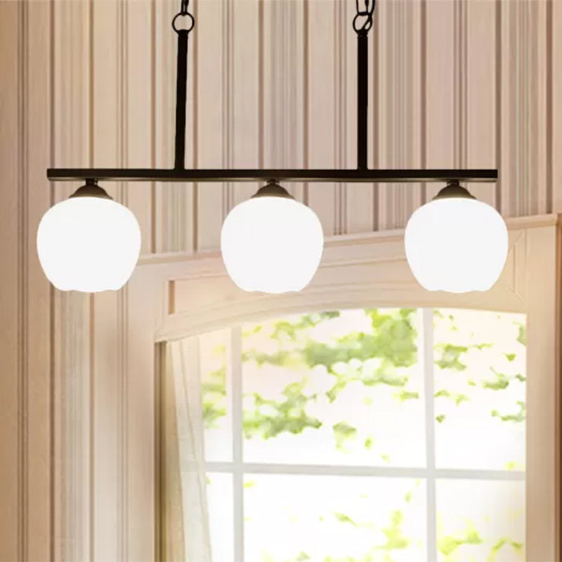 Black 3-Light Pendant Lighting Industrial Opal Glass Globe Shade Island Lamp for Dining Room Clearhalo 'Ceiling Lights' 'Glass shade' 'Glass' 'Island Lights' 'Pendant Lights' Lighting' 466428
