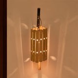 Cylinder Shaped Wall Light Fixture Modern Pierced Bamboo 1 Head Wood Sconce Lighting for Balcony Clearhalo 'Wall Lamps & Sconces' 'Wall Lights' Lighting' 466552