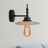 Clear/Green Glass Black Sconce Light Cone/Wide Flare 1-Light Industrial Wall Lamp Fixture for Living Room Clearhalo 'Cast Iron' 'Glass' 'Industrial wall lights' 'Industrial' 'Middle century wall lights' 'Modern' 'Tiffany' 'Traditional wall lights' 'Wall Lamps & Sconces' 'Wall Lights' Lighting' 466645