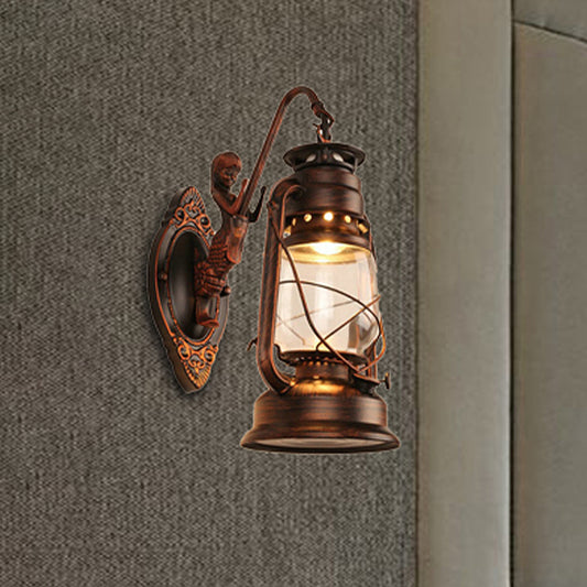 One Bulb Wall Light with Lantern Shade Clear Glass Coastal Bedroom Sconce in Black/Antique Brass/Weathered Copper with Mermaid Clearhalo 'Art deco wall lights' 'Cast Iron' 'Glass' 'Industrial wall lights' 'Industrial' 'Middle century wall lights' 'Modern' 'Rustic wall lights' 'Tiffany' 'Traditional wall lights' 'Wall Lamps & Sconces' 'Wall Lights' Lighting' 466673