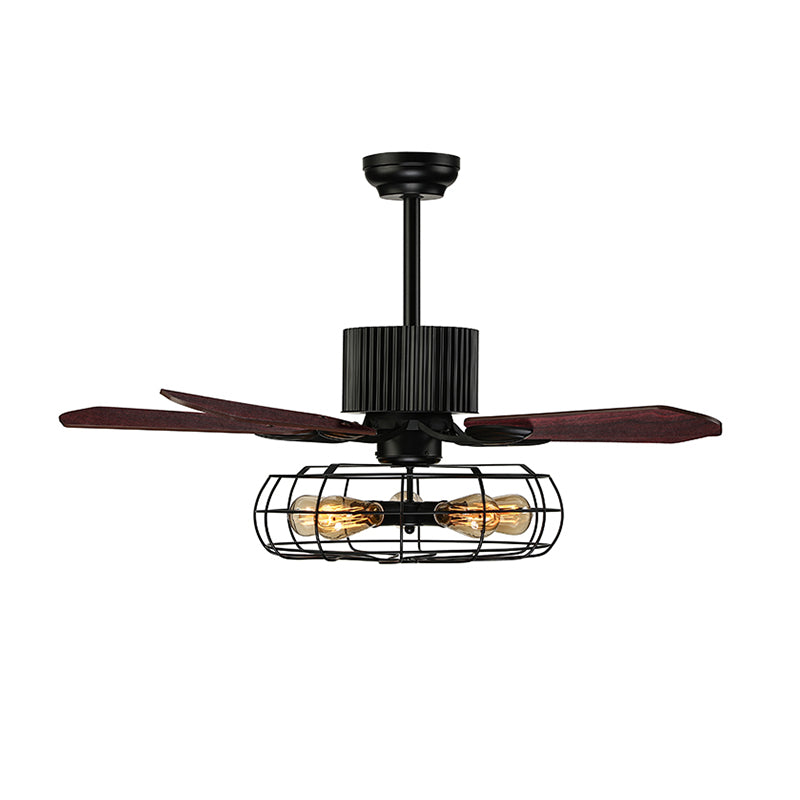 Caged Indoor Ceiling Fan with 5 Blade Metal Rustic Vintage Semi Flush Mount Light in Black Clearhalo 'Ceiling Fans with Lights' 'Ceiling Fans' 'Industrial Ceiling Fans' 'Industrial' Lighting' 466776